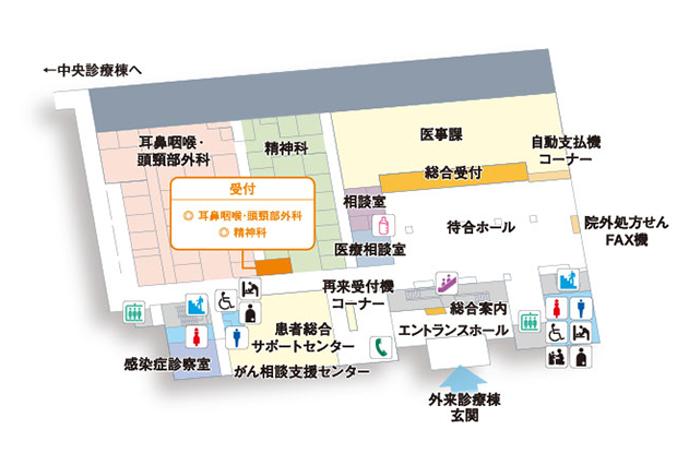 外来診療棟エントランス階　耳鼻咽喉・頭頸部外科受付